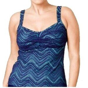 Island Escape Women's Swimsuit Top Size 14 Twist Bandini Crochet Navy Aqua NWT